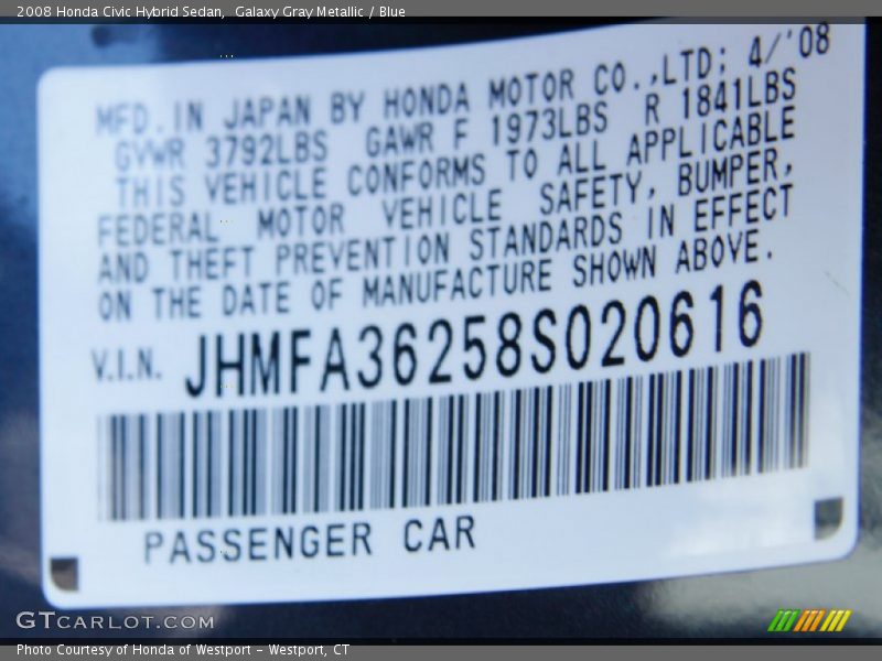 Galaxy Gray Metallic / Blue 2008 Honda Civic Hybrid Sedan