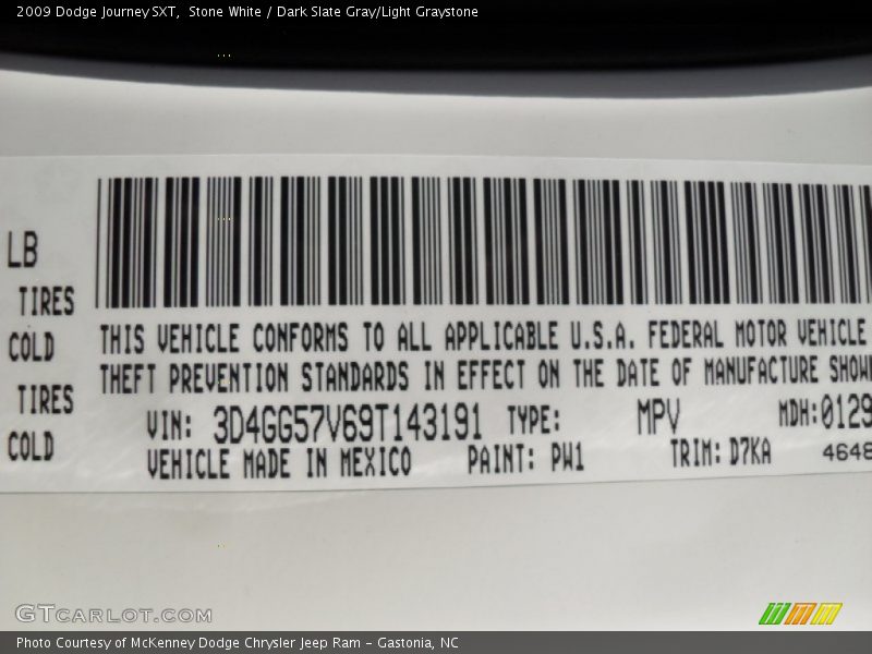 Stone White / Dark Slate Gray/Light Graystone 2009 Dodge Journey SXT