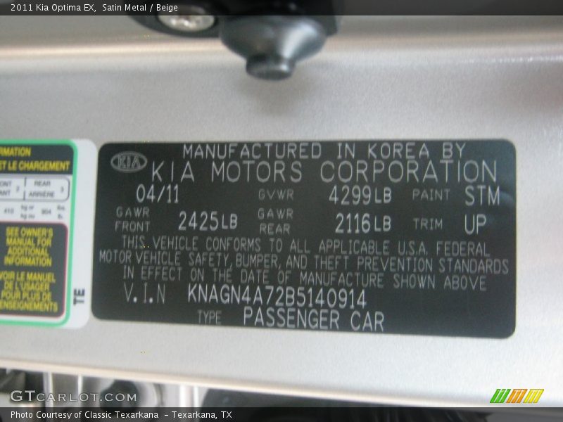 Satin Metal / Beige 2011 Kia Optima EX