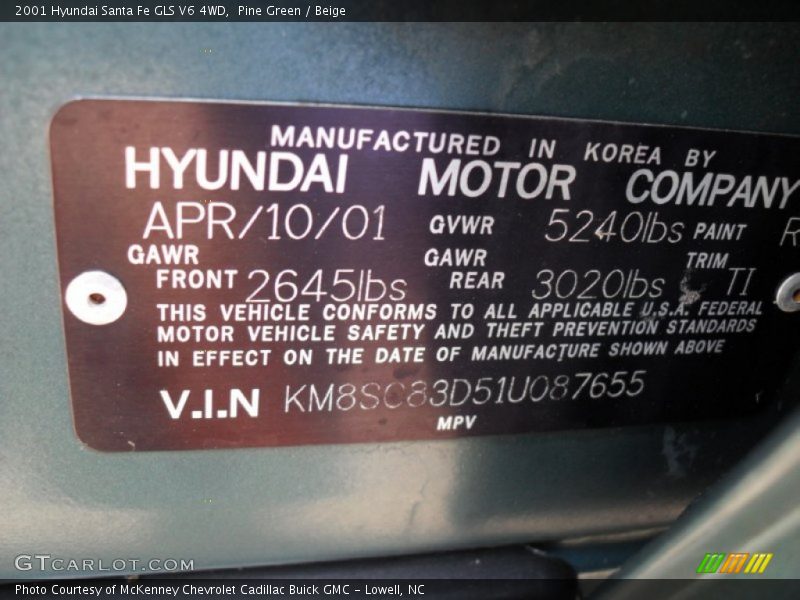 Pine Green / Beige 2001 Hyundai Santa Fe GLS V6 4WD