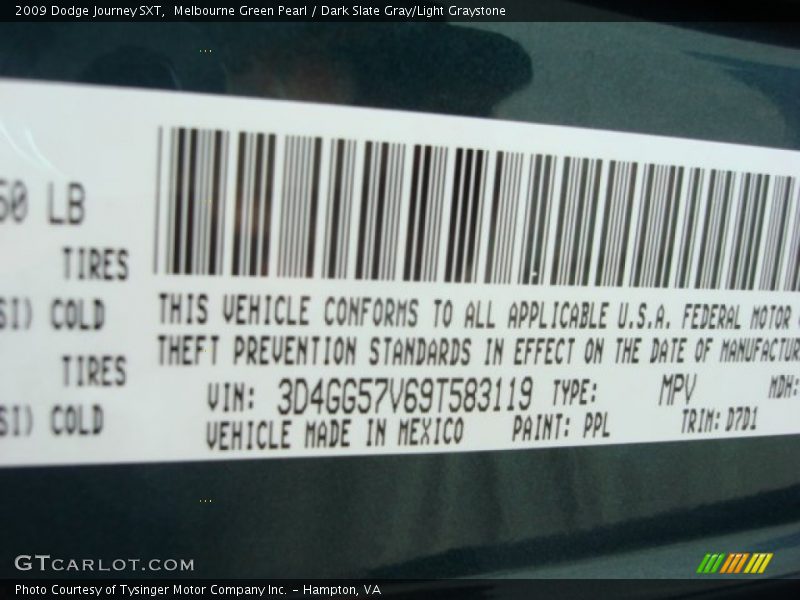 Melbourne Green Pearl / Dark Slate Gray/Light Graystone 2009 Dodge Journey SXT
