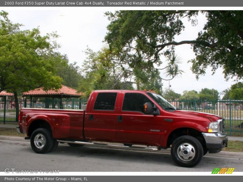Toreador Red Metallic / Medium Parchment 2003 Ford F350 Super Duty Lariat Crew Cab 4x4 Dually