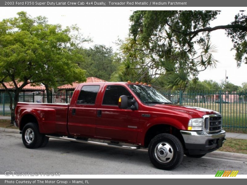 Toreador Red Metallic / Medium Parchment 2003 Ford F350 Super Duty Lariat Crew Cab 4x4 Dually