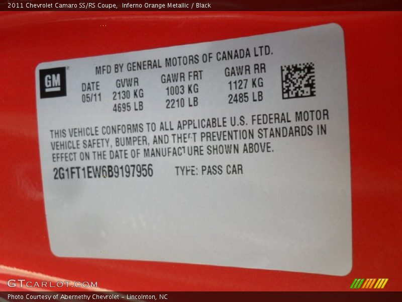 Inferno Orange Metallic / Black 2011 Chevrolet Camaro SS/RS Coupe
