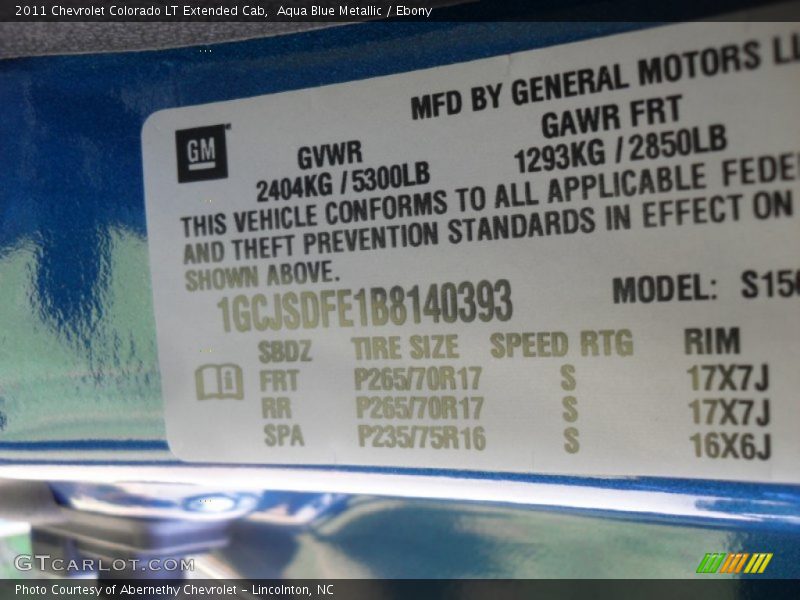 Aqua Blue Metallic / Ebony 2011 Chevrolet Colorado LT Extended Cab