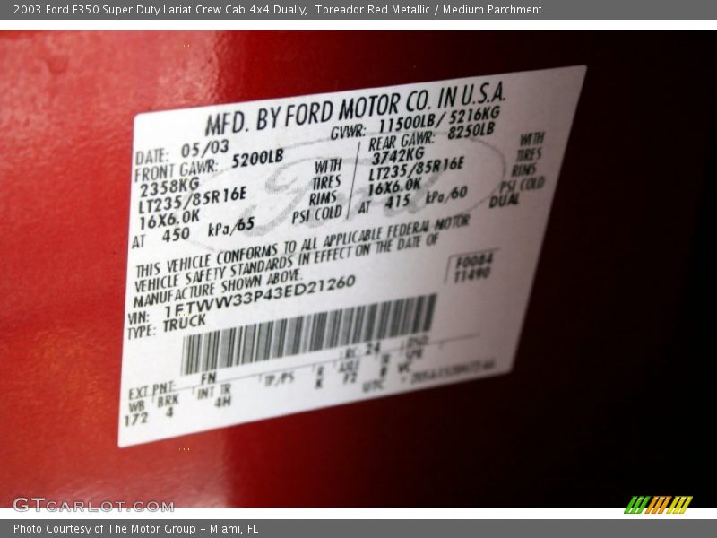 Toreador Red Metallic / Medium Parchment 2003 Ford F350 Super Duty Lariat Crew Cab 4x4 Dually