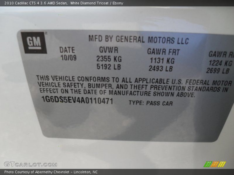 White Diamond Tricoat / Ebony 2010 Cadillac CTS 4 3.6 AWD Sedan
