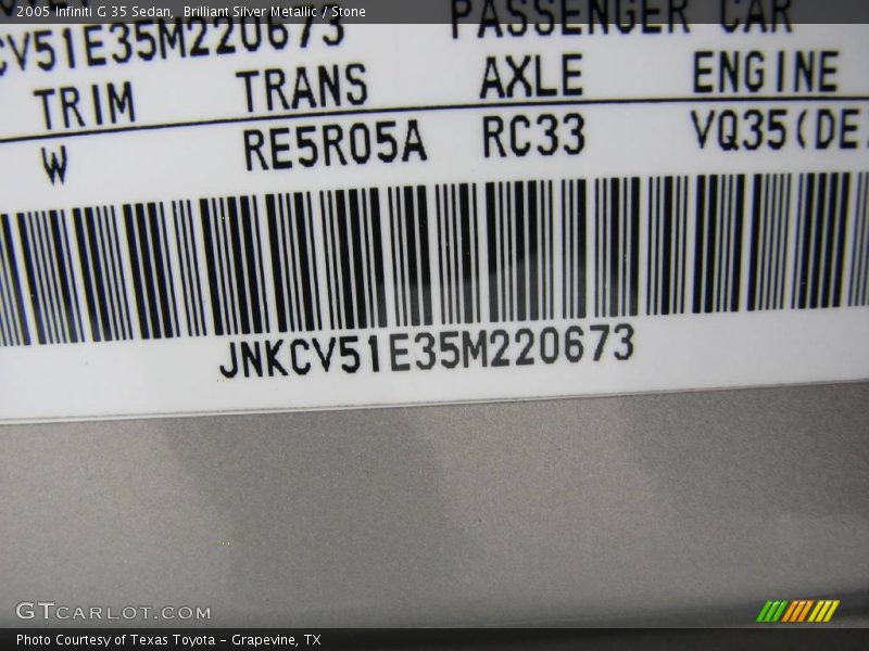 Brilliant Silver Metallic / Stone 2005 Infiniti G 35 Sedan