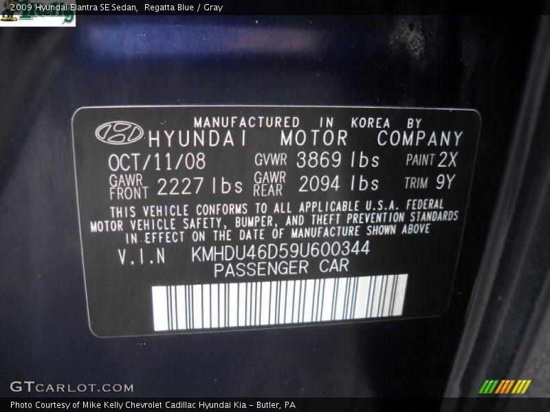 Regatta Blue / Gray 2009 Hyundai Elantra SE Sedan