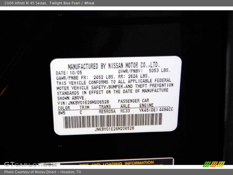 2006 M 45 Sedan Twilight Blue Pearl Color Code BW5