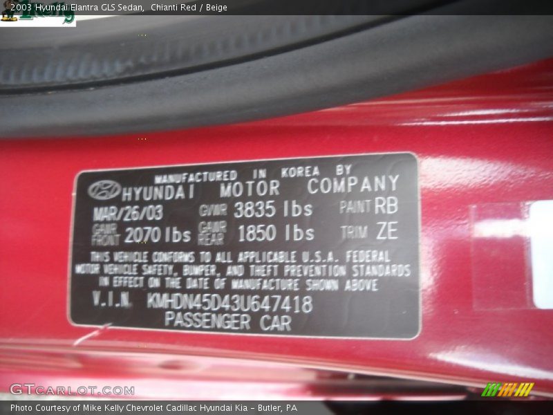 Chianti Red / Beige 2003 Hyundai Elantra GLS Sedan