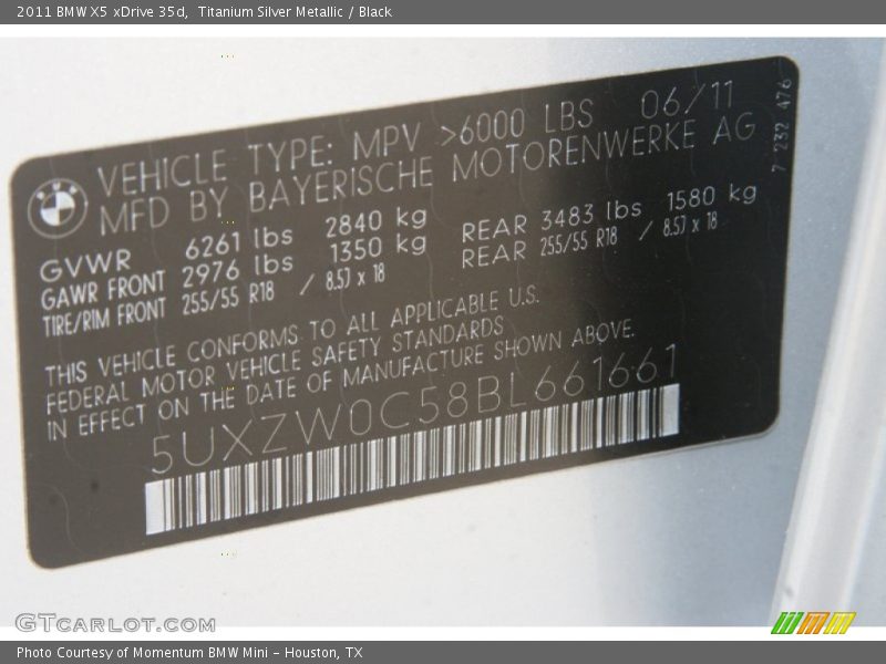Titanium Silver Metallic / Black 2011 BMW X5 xDrive 35d