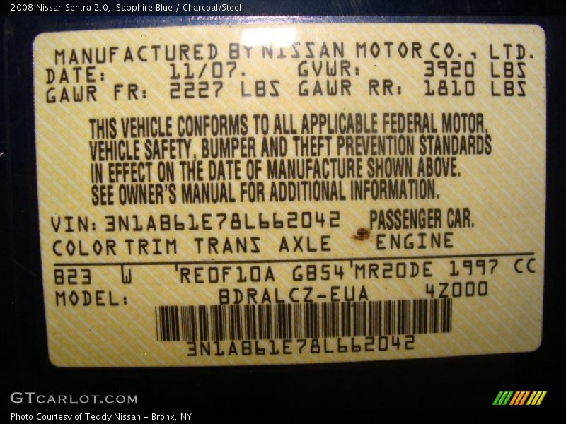 Sapphire Blue / Charcoal/Steel 2008 Nissan Sentra 2.0