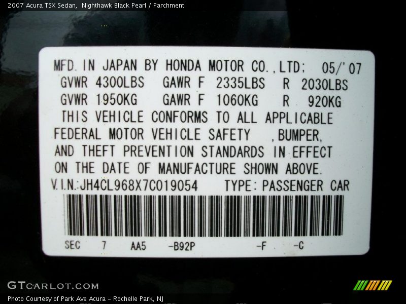 Nighthawk Black Pearl / Parchment 2007 Acura TSX Sedan