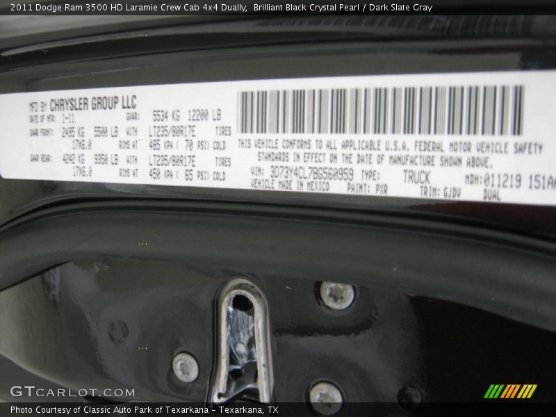 Brilliant Black Crystal Pearl / Dark Slate Gray 2011 Dodge Ram 3500 HD Laramie Crew Cab 4x4 Dually