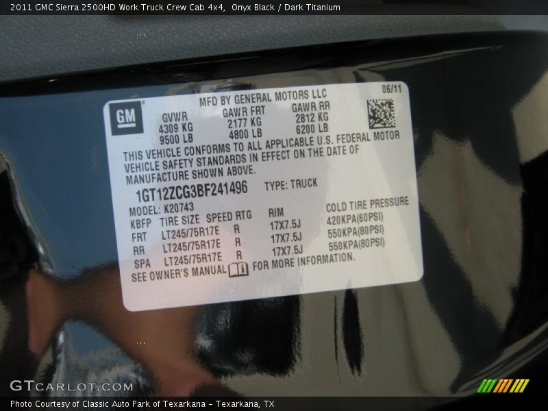 Onyx Black / Dark Titanium 2011 GMC Sierra 2500HD Work Truck Crew Cab 4x4