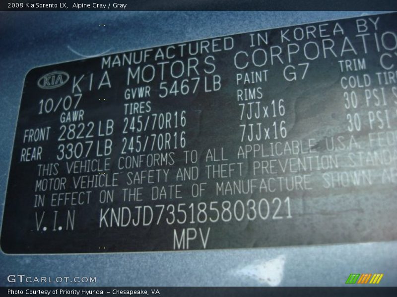 Alpine Gray / Gray 2008 Kia Sorento LX