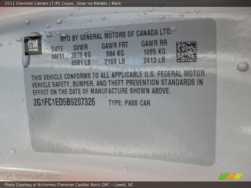 Silver Ice Metallic / Black 2011 Chevrolet Camaro LT/RS Coupe