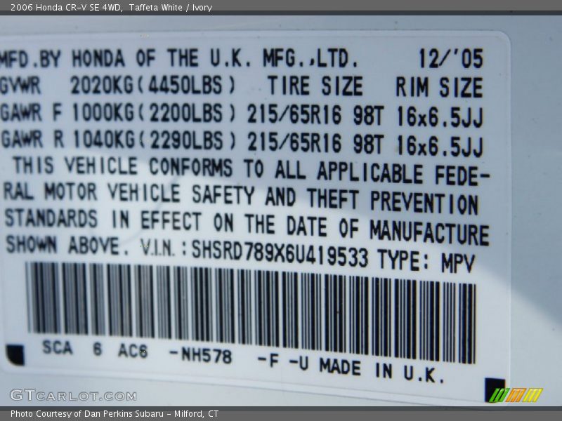 Taffeta White / Ivory 2006 Honda CR-V SE 4WD