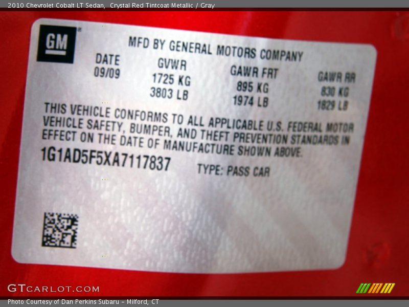 Crystal Red Tintcoat Metallic / Gray 2010 Chevrolet Cobalt LT Sedan