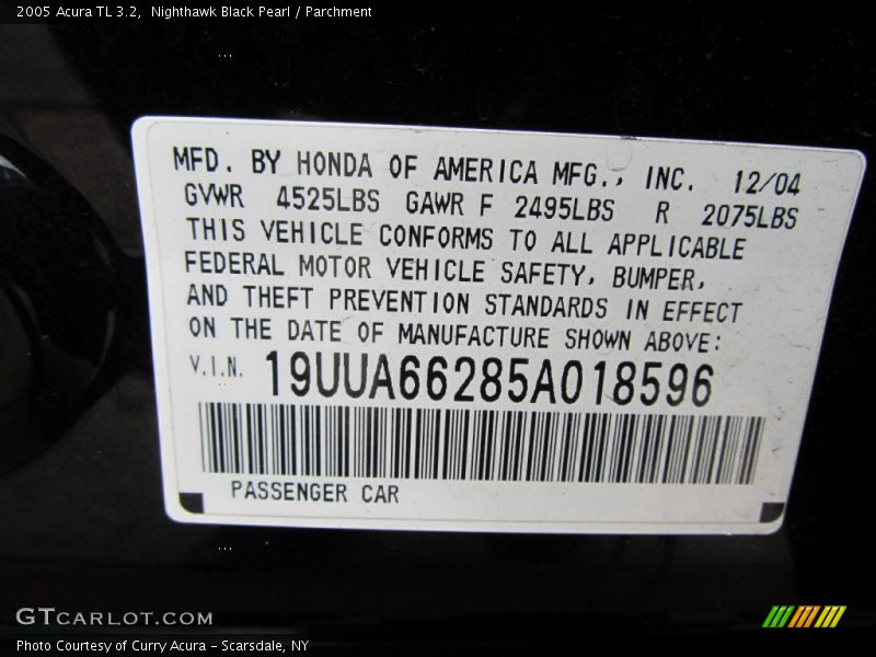 Nighthawk Black Pearl / Parchment 2005 Acura TL 3.2