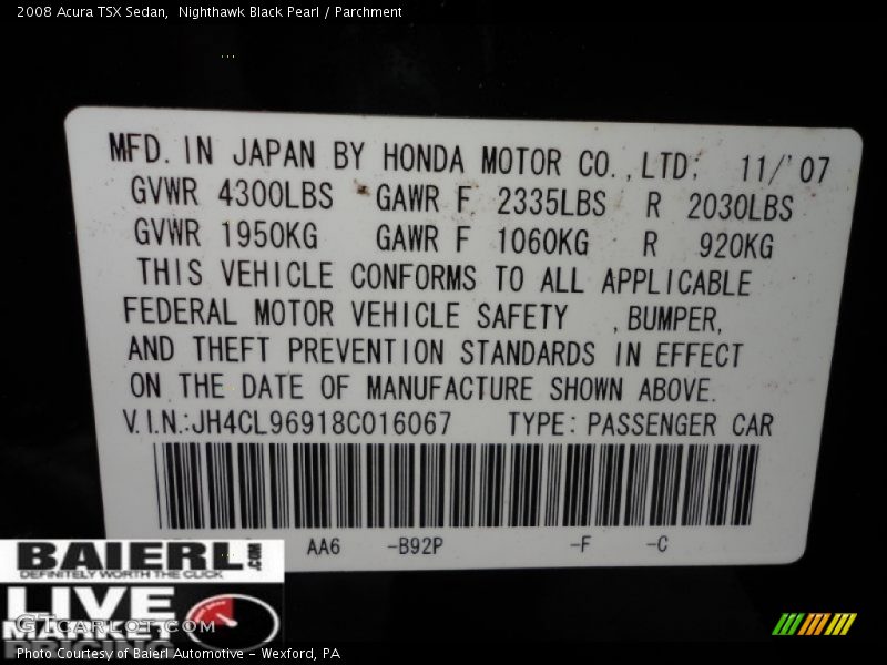 Nighthawk Black Pearl / Parchment 2008 Acura TSX Sedan