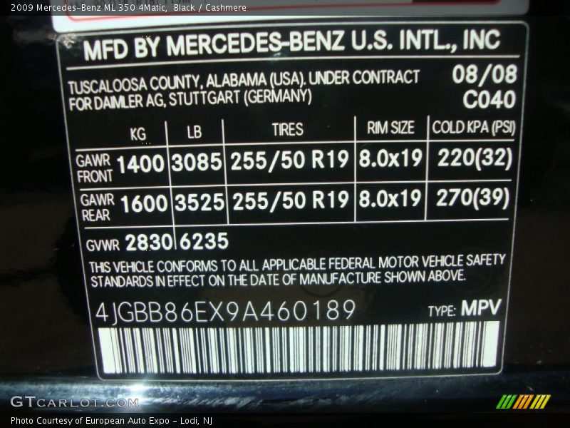 Black / Cashmere 2009 Mercedes-Benz ML 350 4Matic