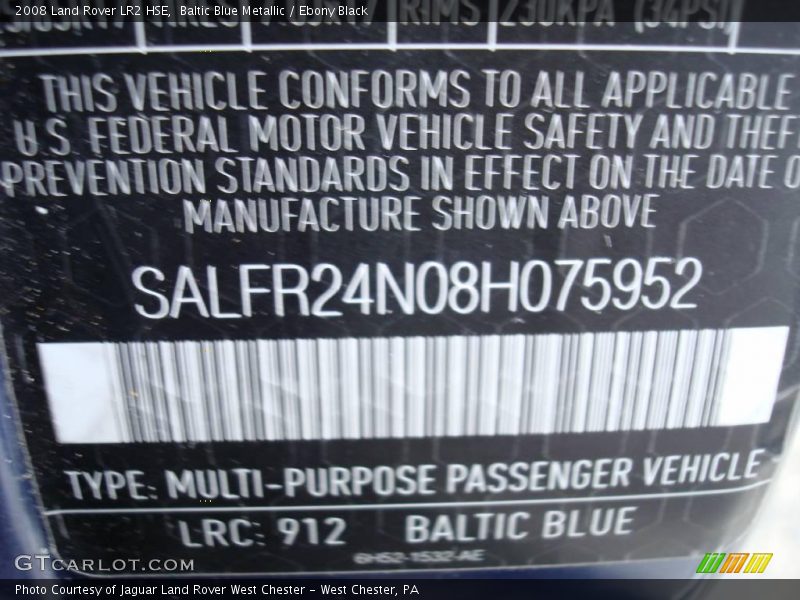 Baltic Blue Metallic / Ebony Black 2008 Land Rover LR2 HSE