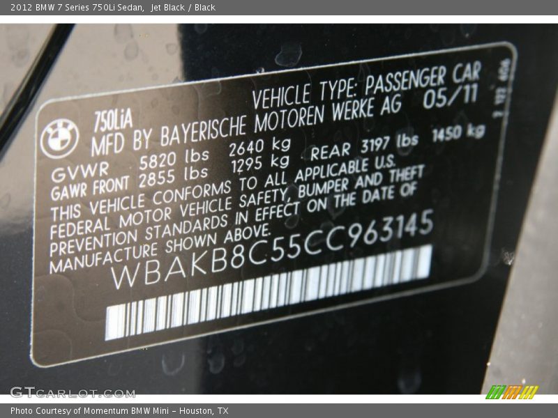 Jet Black / Black 2012 BMW 7 Series 750Li Sedan