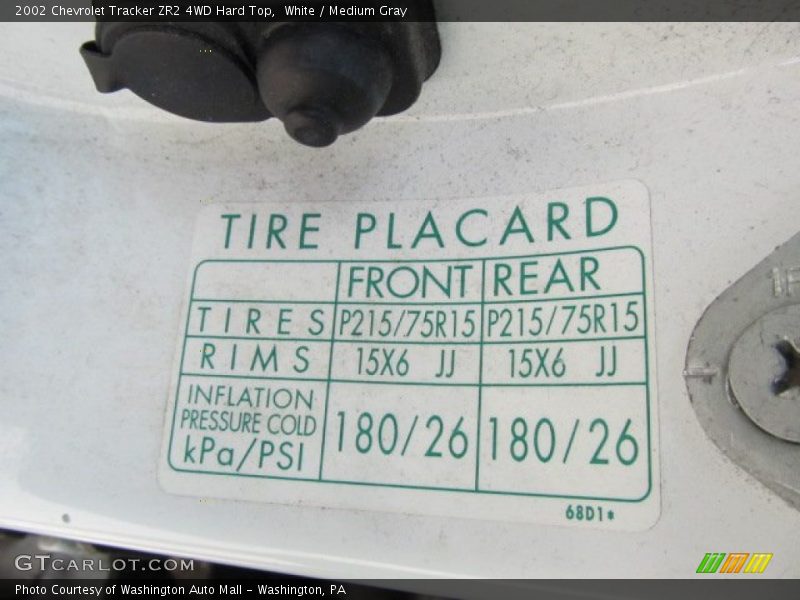 White / Medium Gray 2002 Chevrolet Tracker ZR2 4WD Hard Top