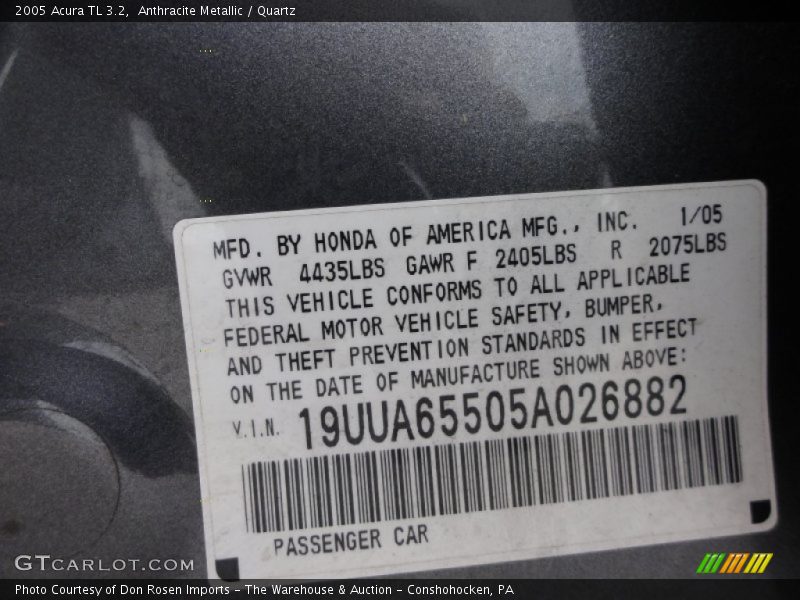 Info Tag of 2005 TL 3.2