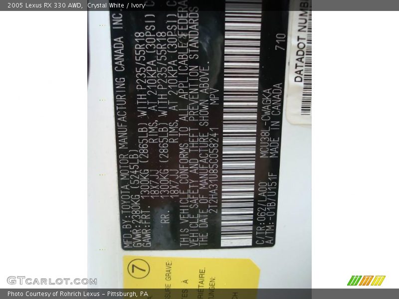 Crystal White / Ivory 2005 Lexus RX 330 AWD