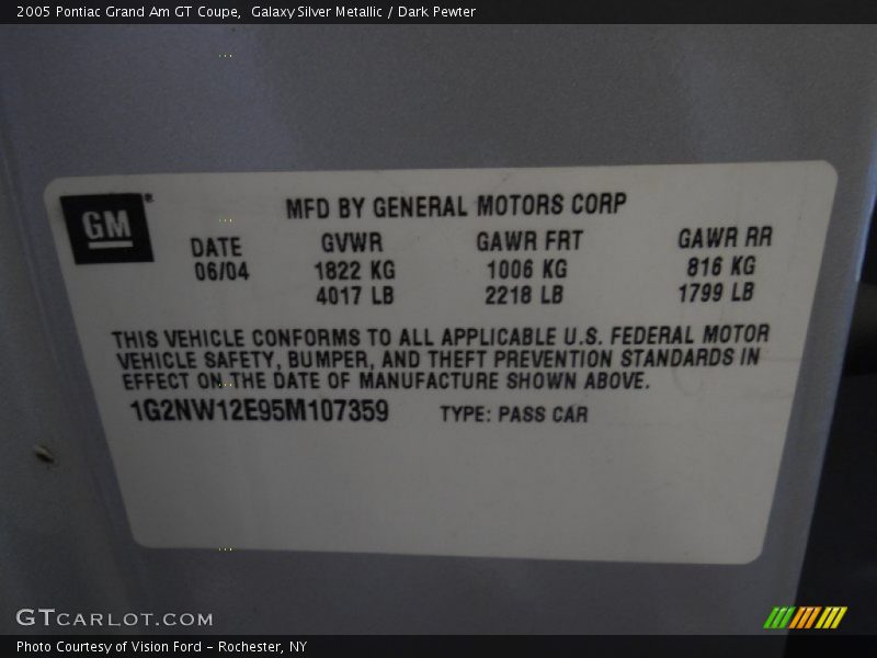 Galaxy Silver Metallic / Dark Pewter 2005 Pontiac Grand Am GT Coupe