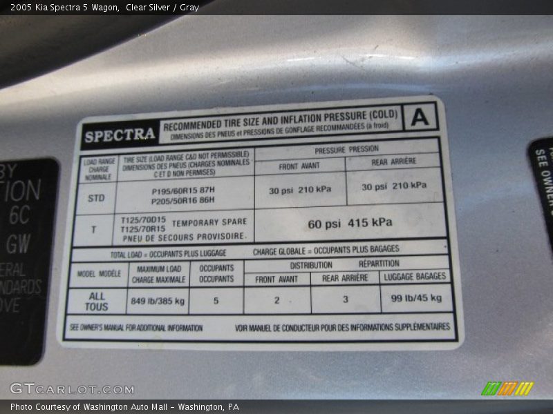 Clear Silver / Gray 2005 Kia Spectra 5 Wagon