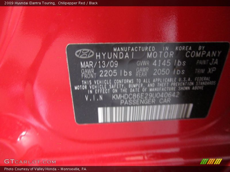 Chilipepper Red / Black 2009 Hyundai Elantra Touring