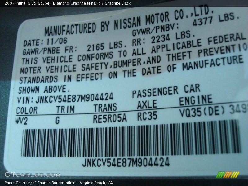 Diamond Graphite Metallic / Graphite Black 2007 Infiniti G 35 Coupe