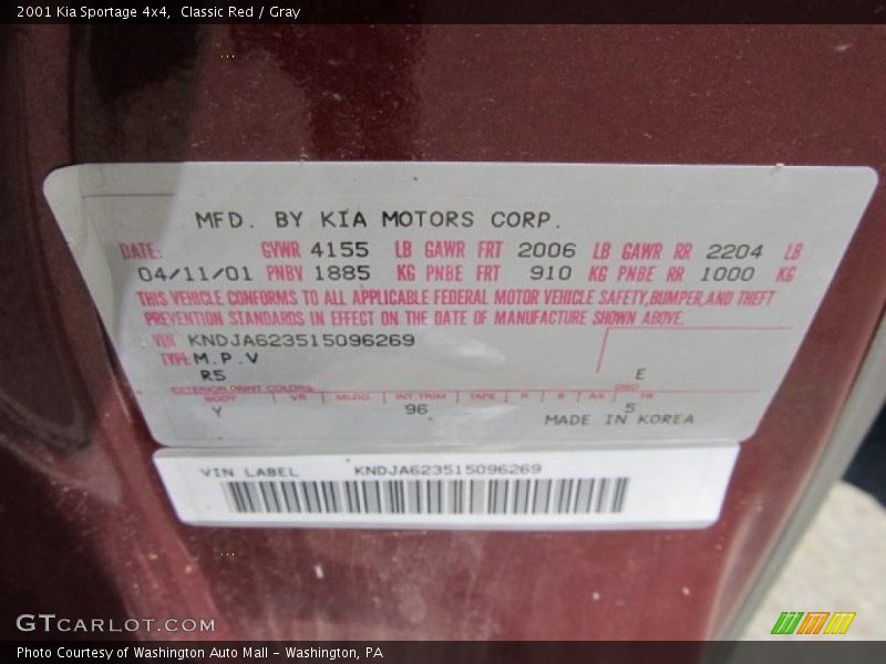 Classic Red / Gray 2001 Kia Sportage 4x4
