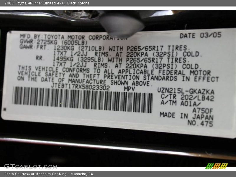 Black / Stone 2005 Toyota 4Runner Limited 4x4