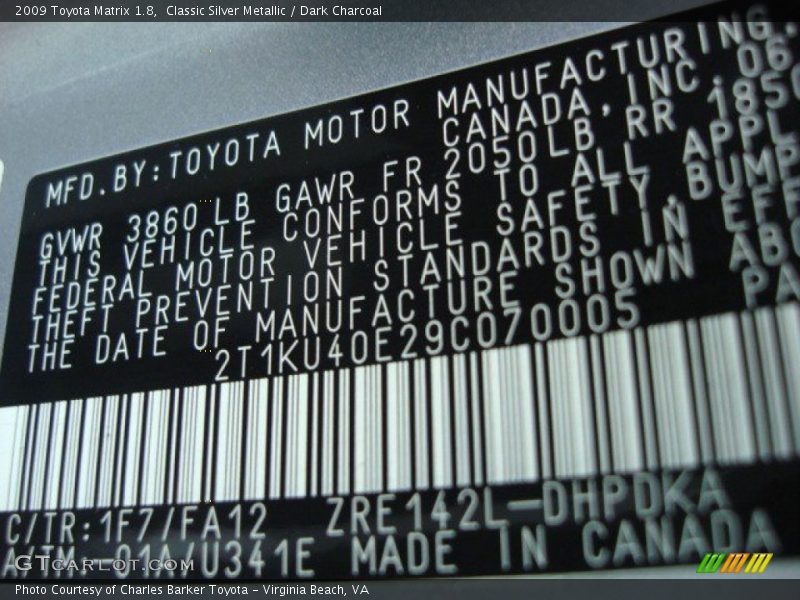 Classic Silver Metallic / Dark Charcoal 2009 Toyota Matrix 1.8