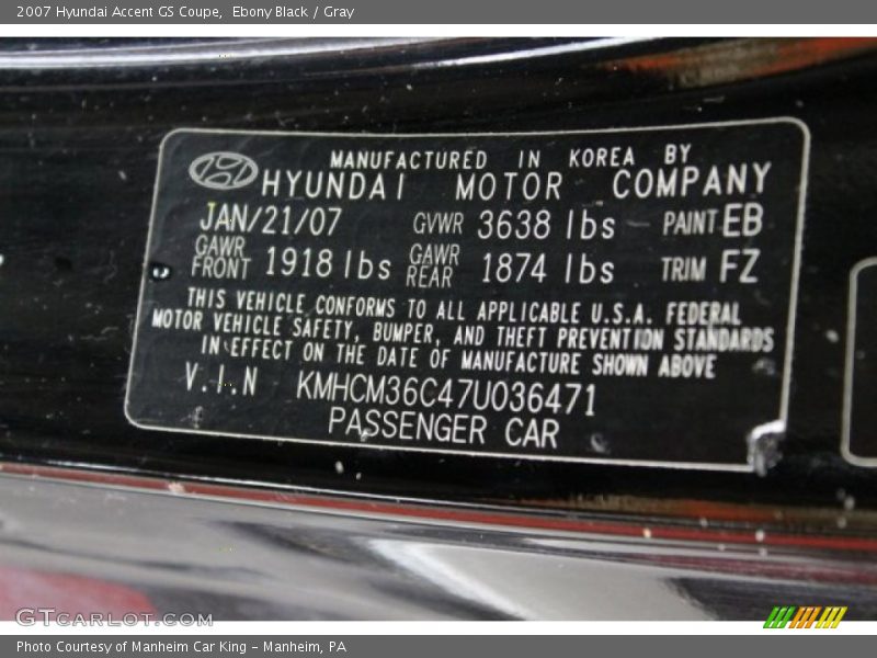 Ebony Black / Gray 2007 Hyundai Accent GS Coupe