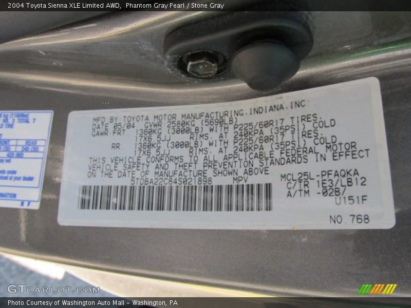 Phantom Gray Pearl / Stone Gray 2004 Toyota Sienna XLE Limited AWD