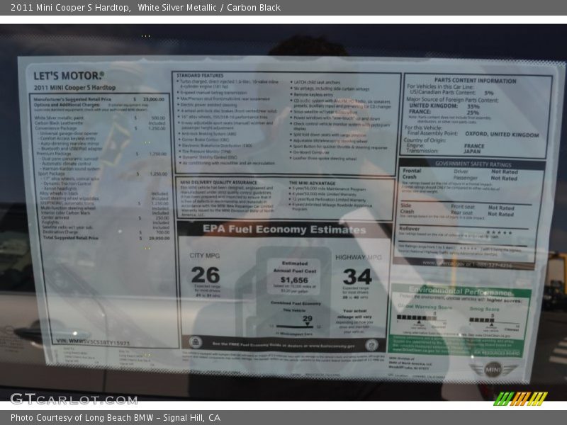 White Silver Metallic / Carbon Black 2011 Mini Cooper S Hardtop