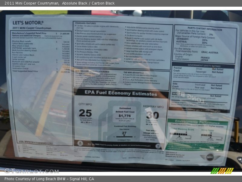  2011 Cooper Countryman Window Sticker