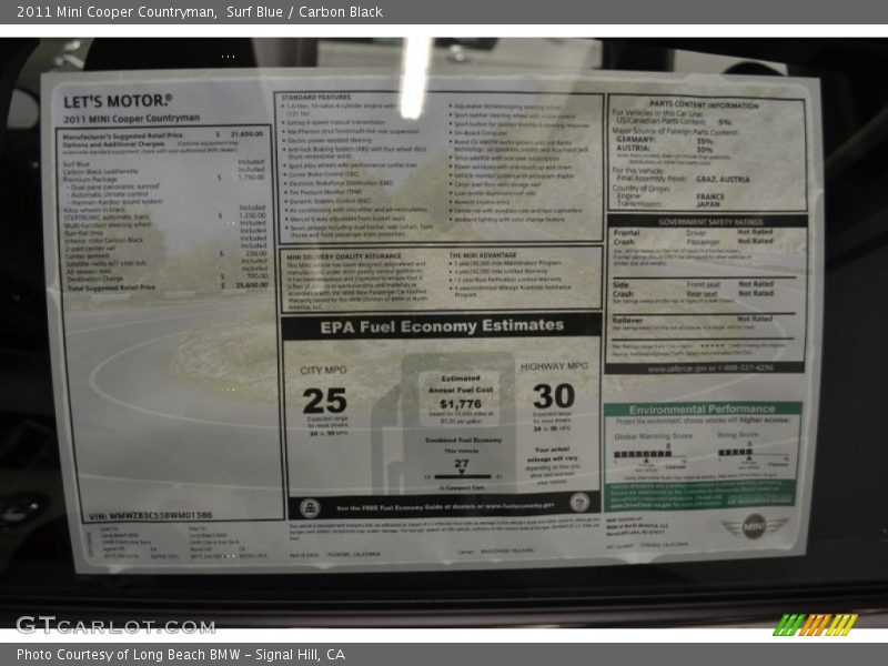  2011 Cooper Countryman Window Sticker