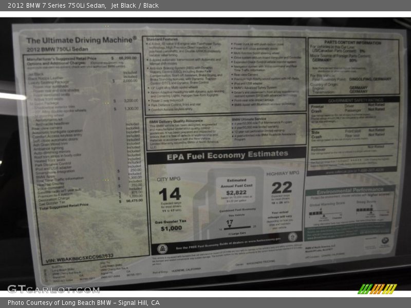 Jet Black / Black 2012 BMW 7 Series 750Li Sedan