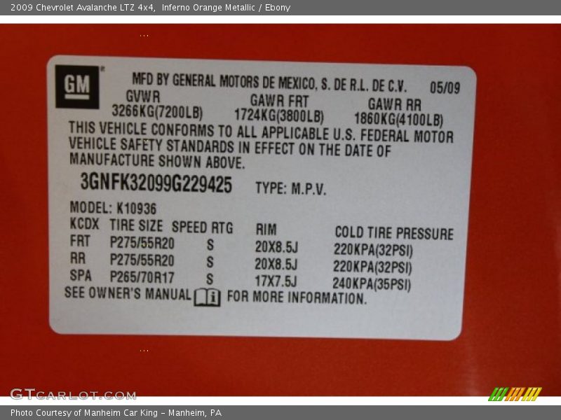 Inferno Orange Metallic / Ebony 2009 Chevrolet Avalanche LTZ 4x4