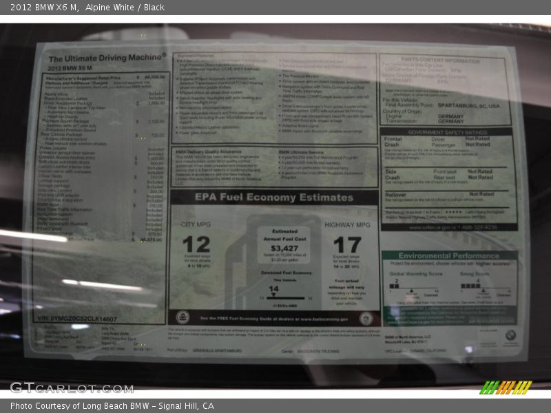  2012 X6 M  Window Sticker