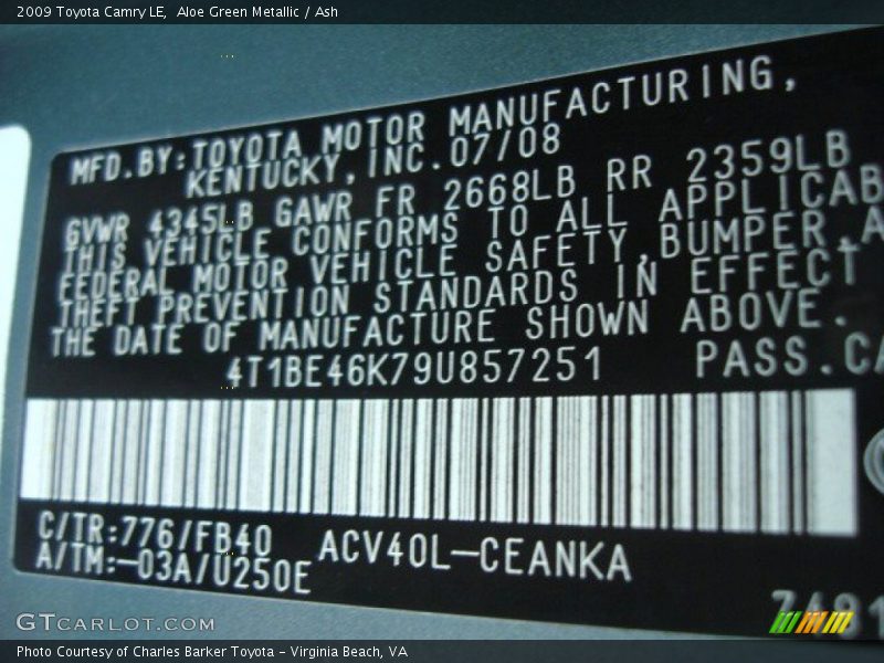 Aloe Green Metallic / Ash 2009 Toyota Camry LE