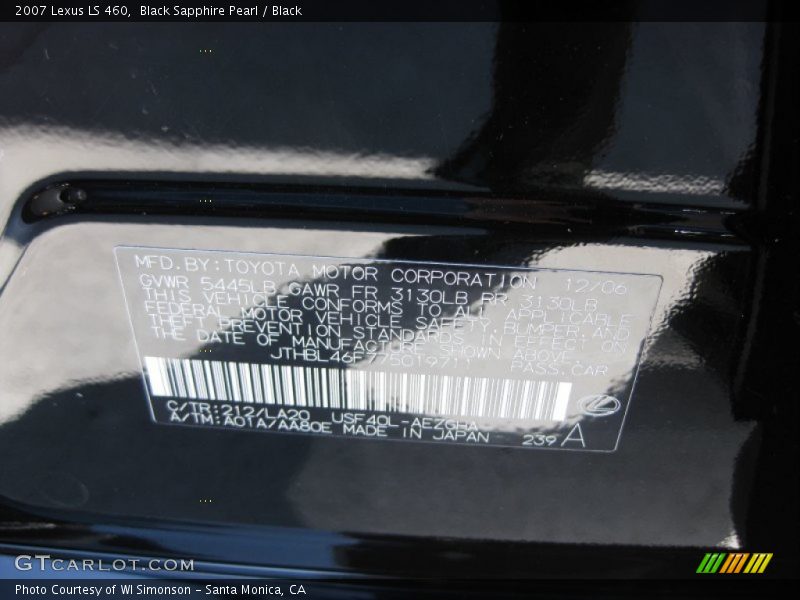 Black Sapphire Pearl / Black 2007 Lexus LS 460