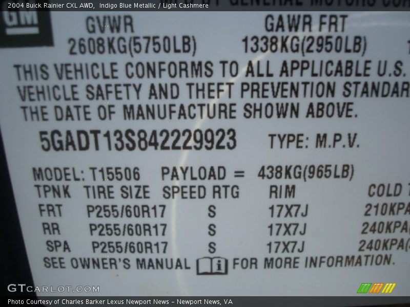 Indigo Blue Metallic / Light Cashmere 2004 Buick Rainier CXL AWD